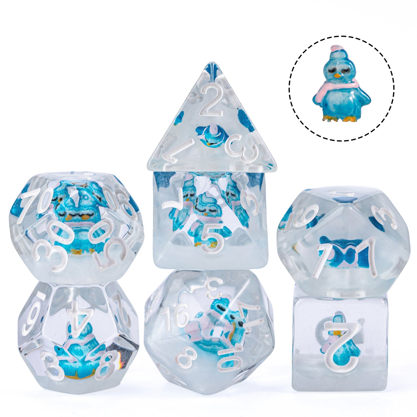 Transparent Blue Penguin - Dice Set