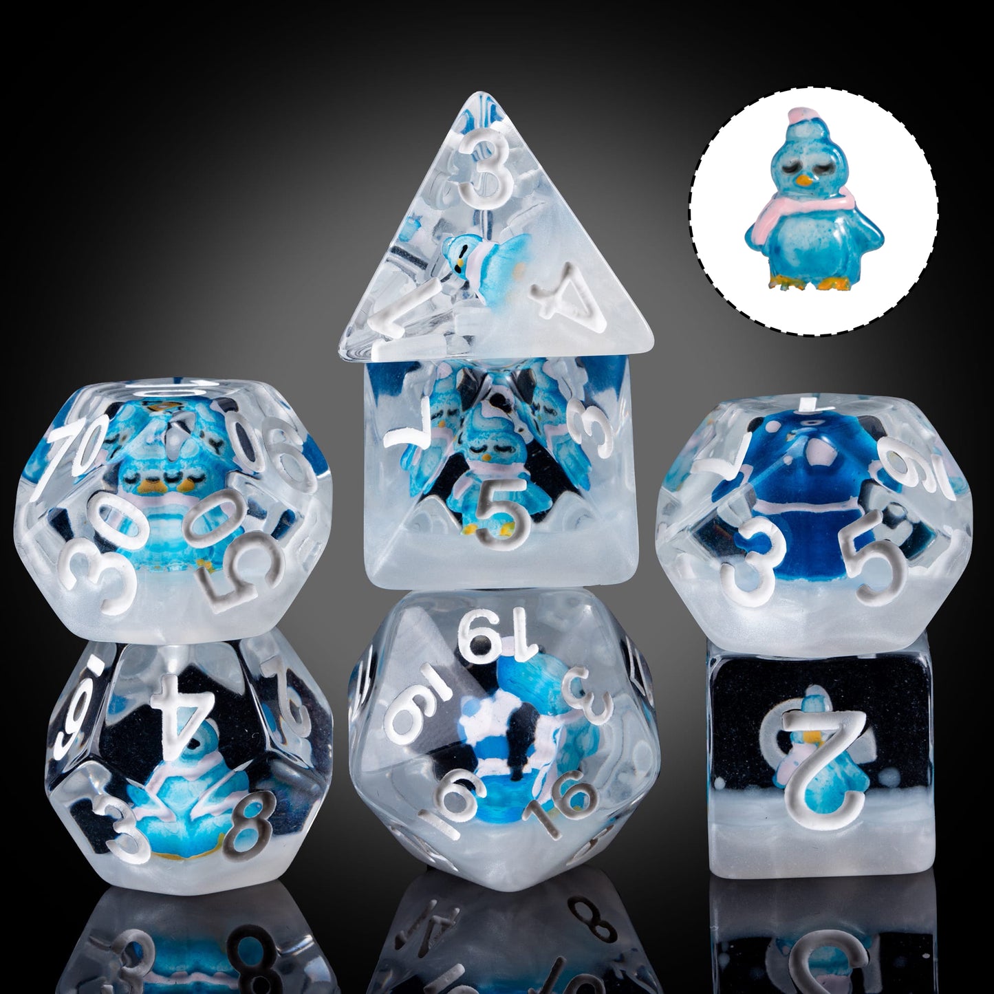 Transparent Blue Penguin - Dice Set