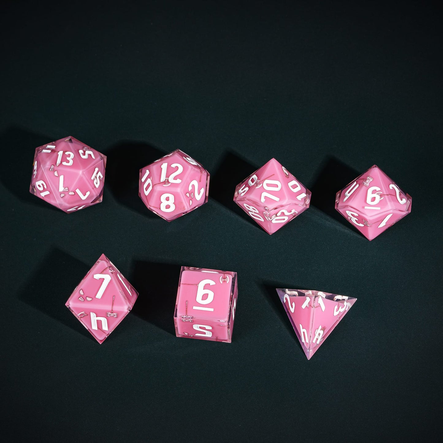 Pink Barbarian Dice Set, 7 piece pastel sharp edge dice for DND 5e players