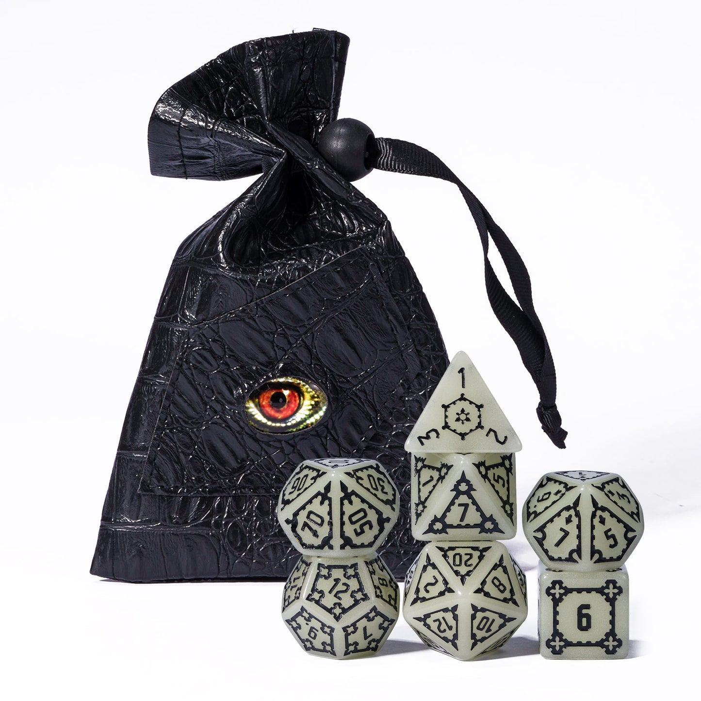 Castle Glow & Black Huge Dice Set with dragon eye dice bag for DnD & DnD 5e
