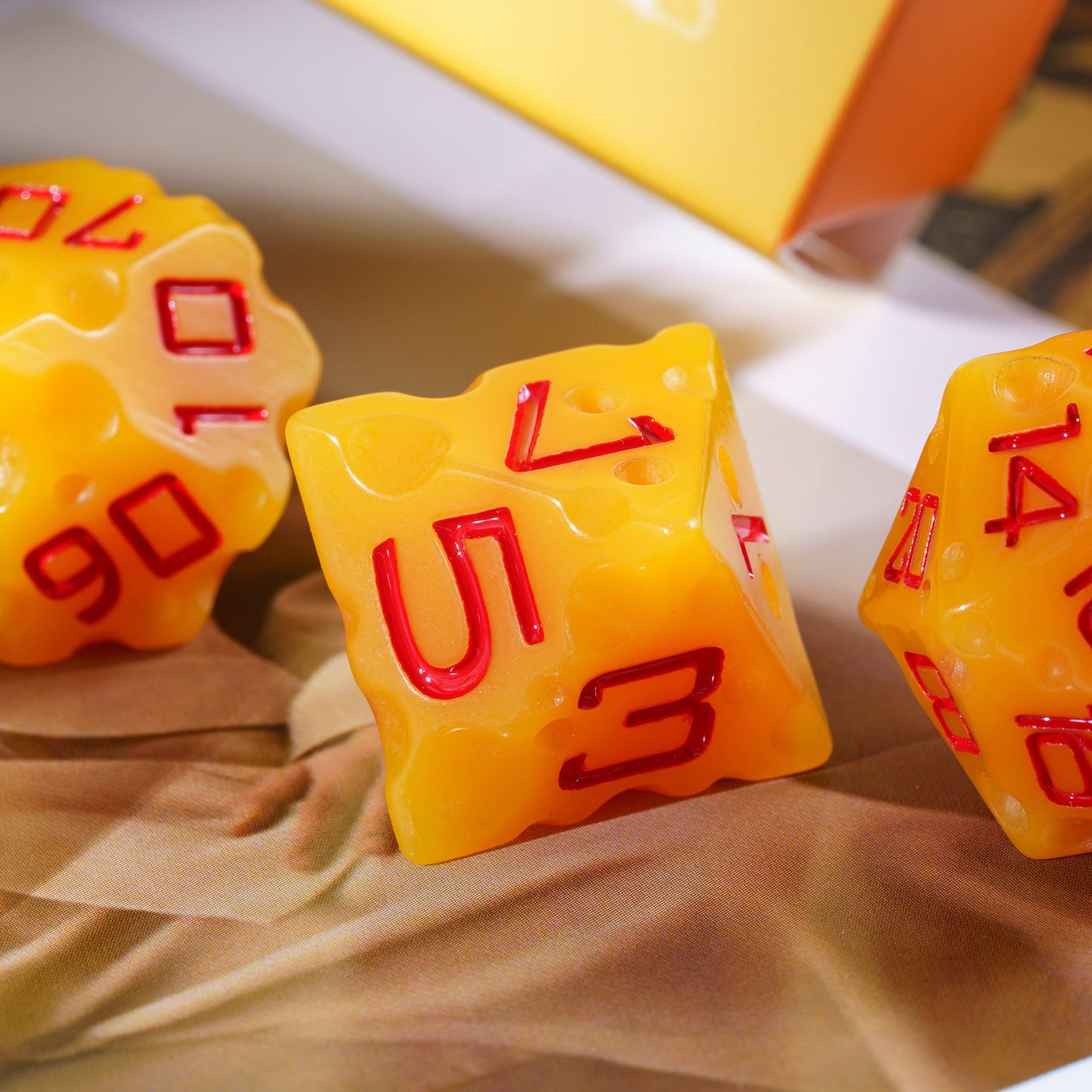 Cheese Dice Set D6, yellow die with red numbers, fun RPG dice for DnD & DnD 5e