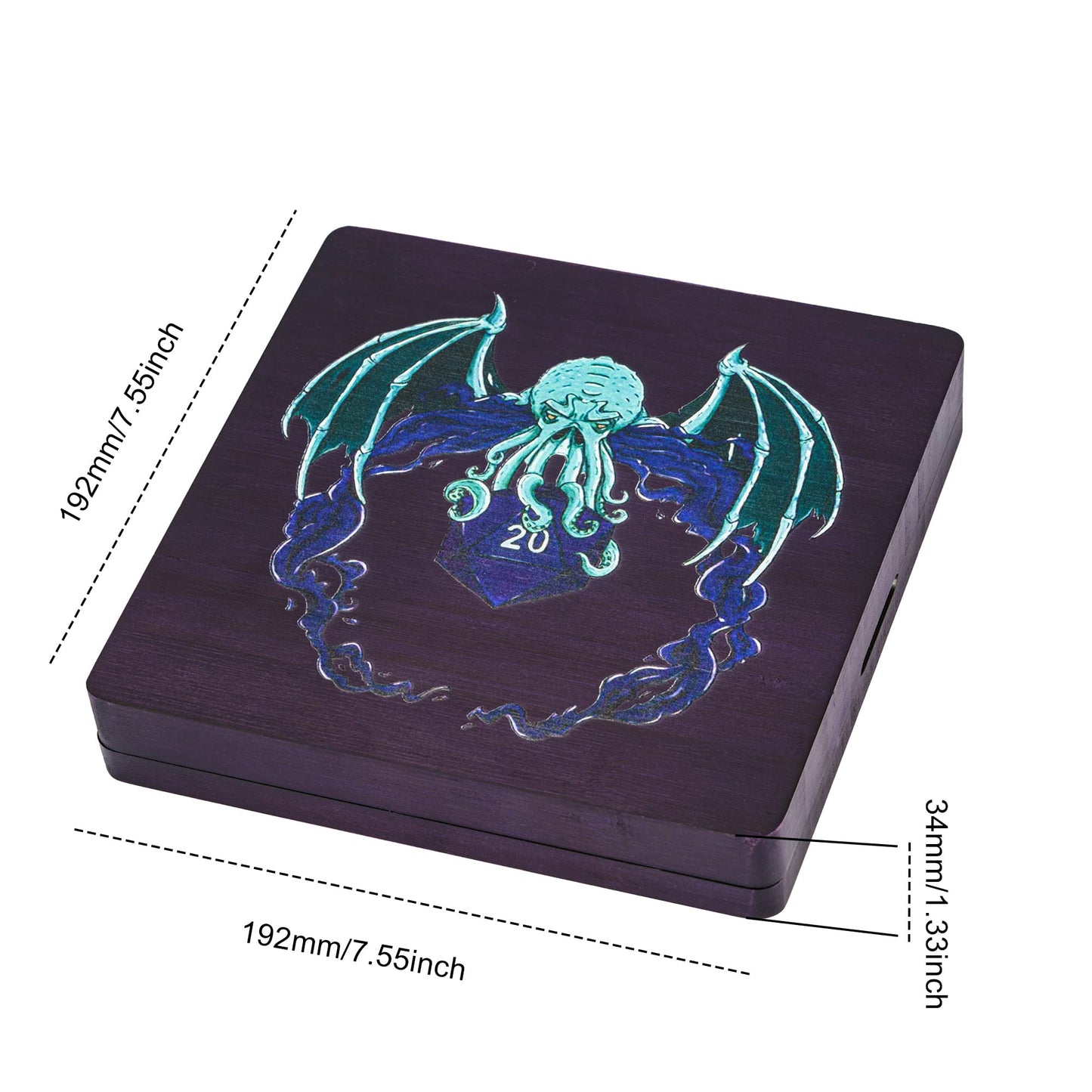 Purple Eldritch Abyss dice tray and case with detailed octopus artwork, secure accessory for DND dice