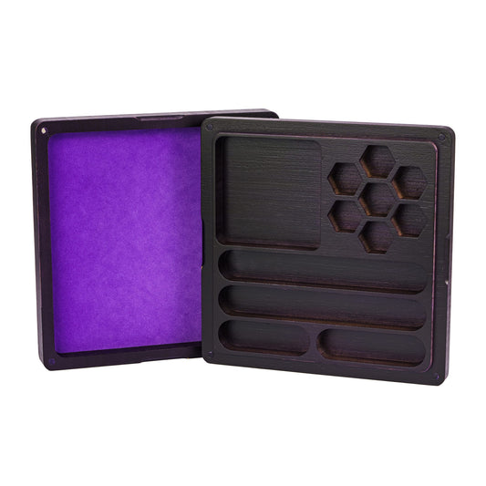 Purple Eldritch Abyss dice case and tray with octopus artwork, functional dice rolling tray for RPGs