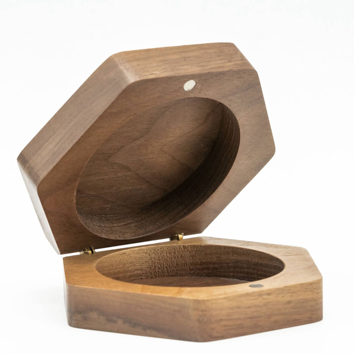 Open Embercoil Vault sapelli dice box showing carved wooden interior