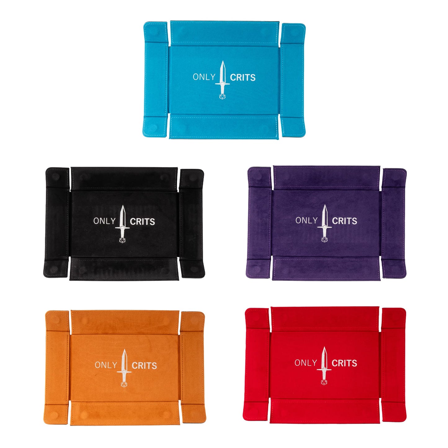 Only Crits Guildmaster Dice Tray available in blue, black, purple, orange, and red color variants