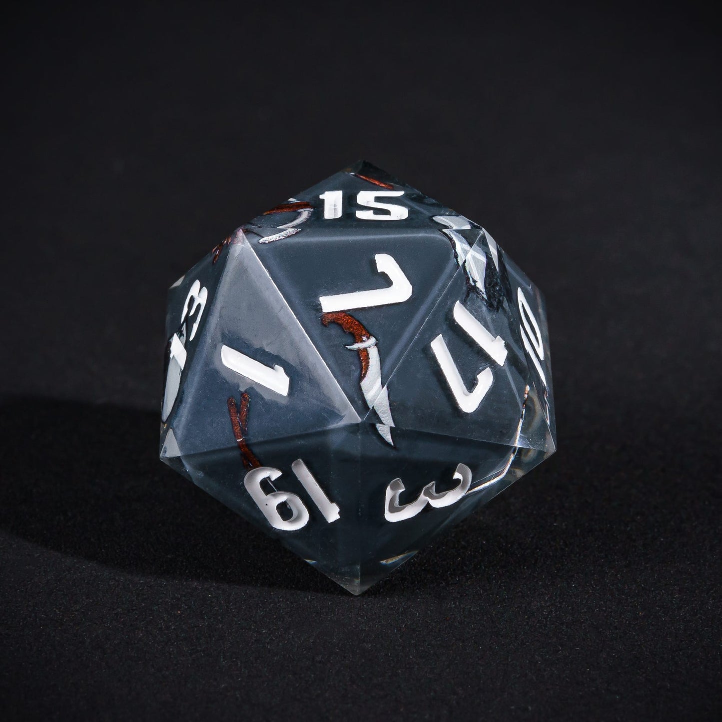 Grey Rogue D20, pastel sharp edge polyhedral dice for DND 5e characters