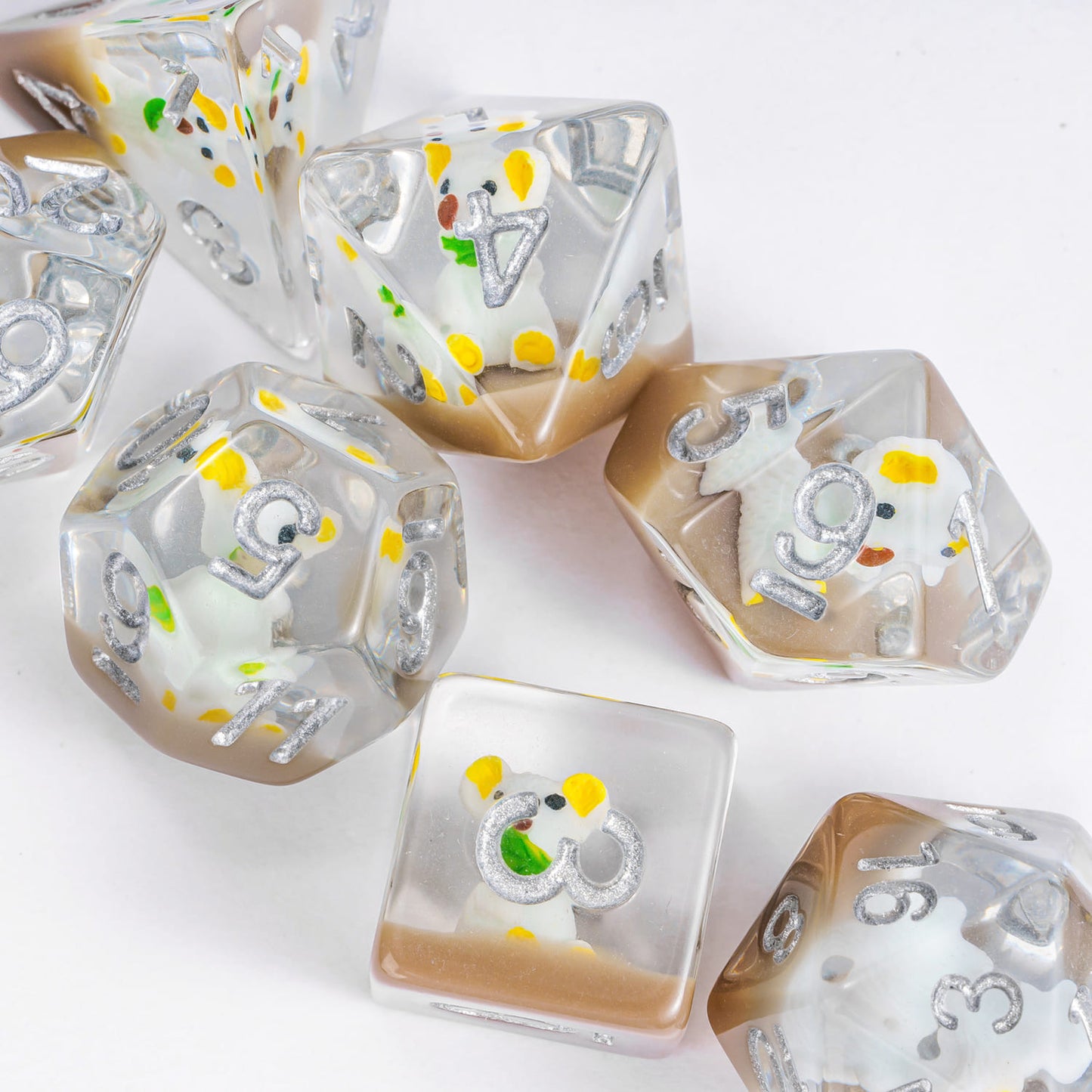 Transparent Koala polyhedral dice set, resin dice with koala figures for DnD & RPG players