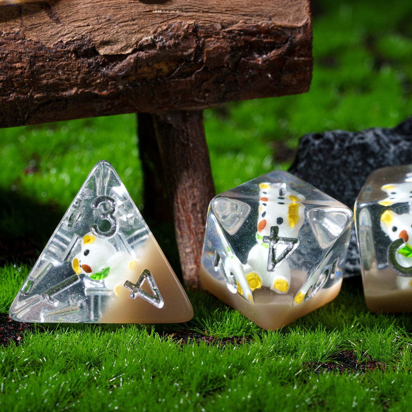 Transparent Koala dice set, D4 and D20 resin polyhedral dice with koala inside for DnD & RPG