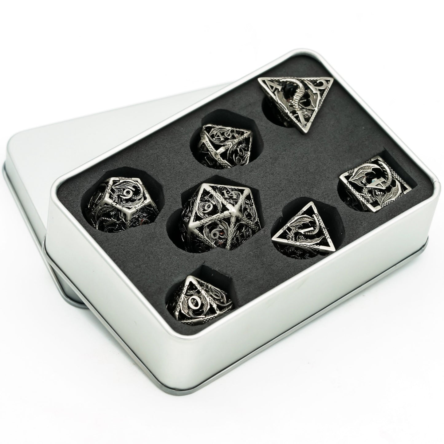 Ancient Silver Dragon - Hollow Metal Dice Set