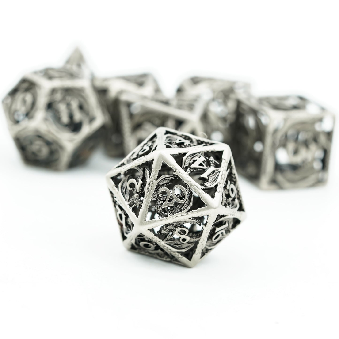 Ancient Silver Dragon - Hollow Metal Dice Set