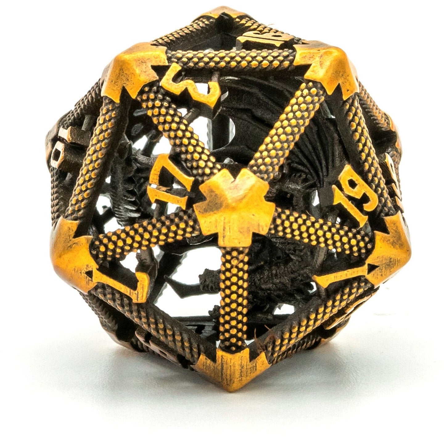 Painted gold hollow metal black d20