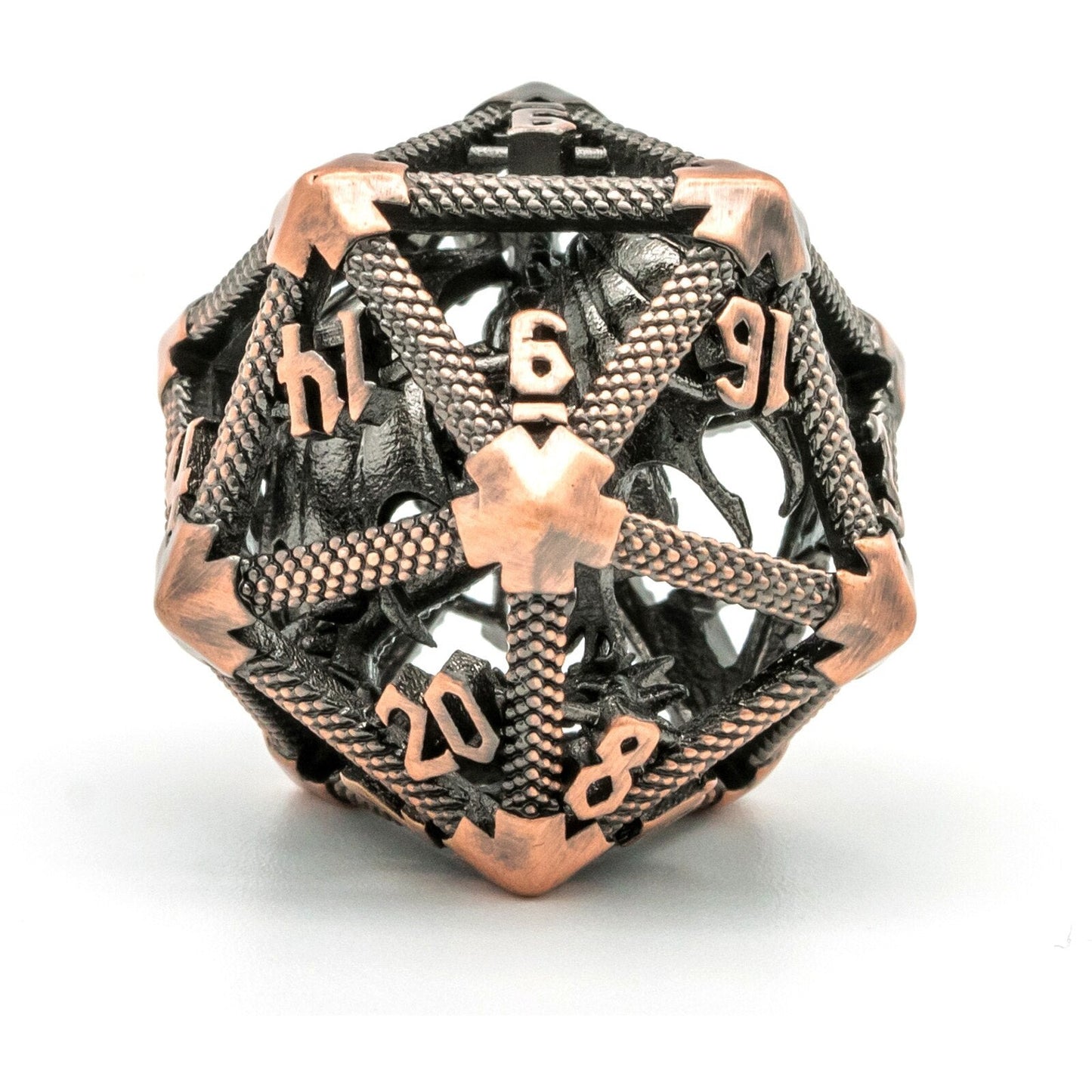 Copper hollow metal dragon d20