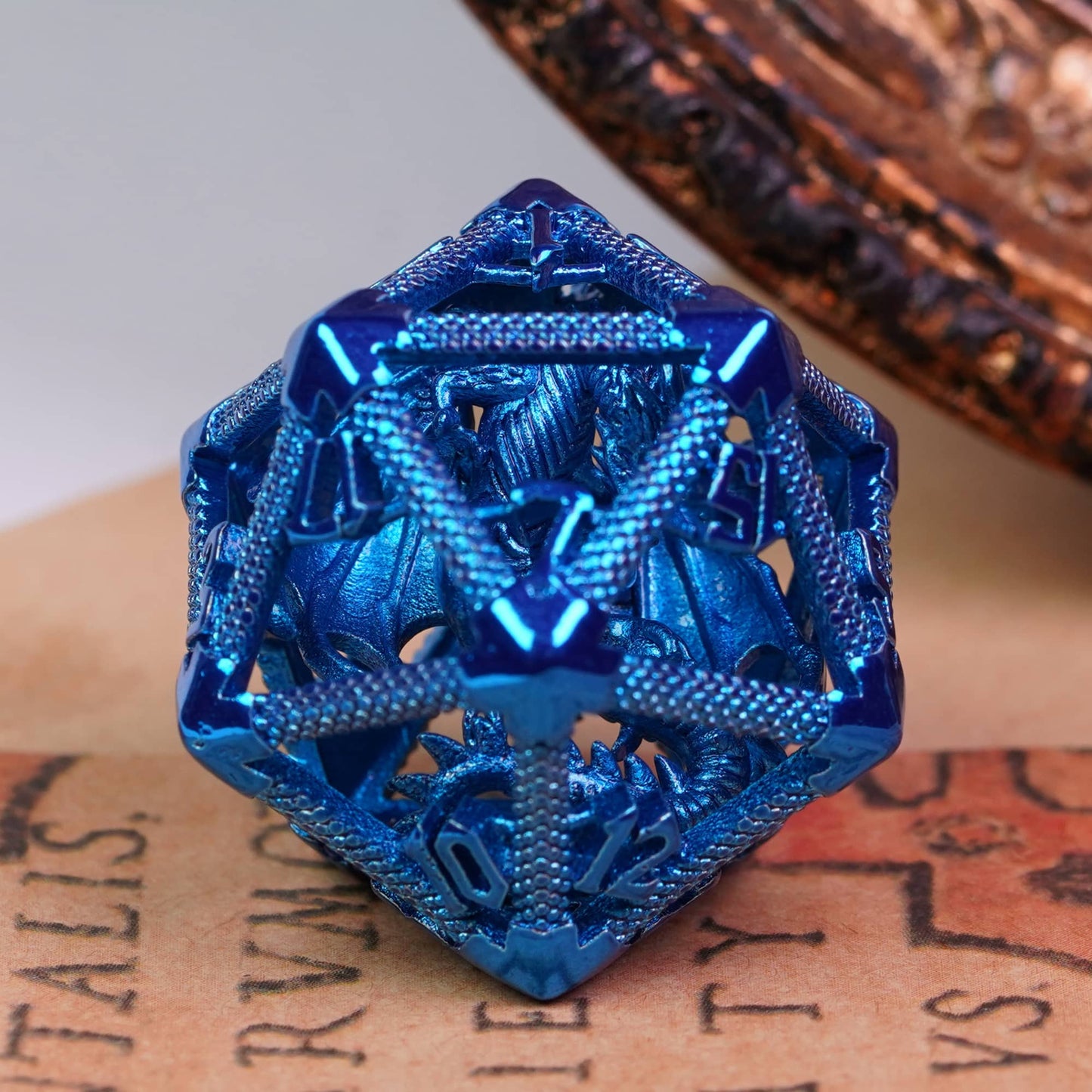 Royal blue hollow metal d20