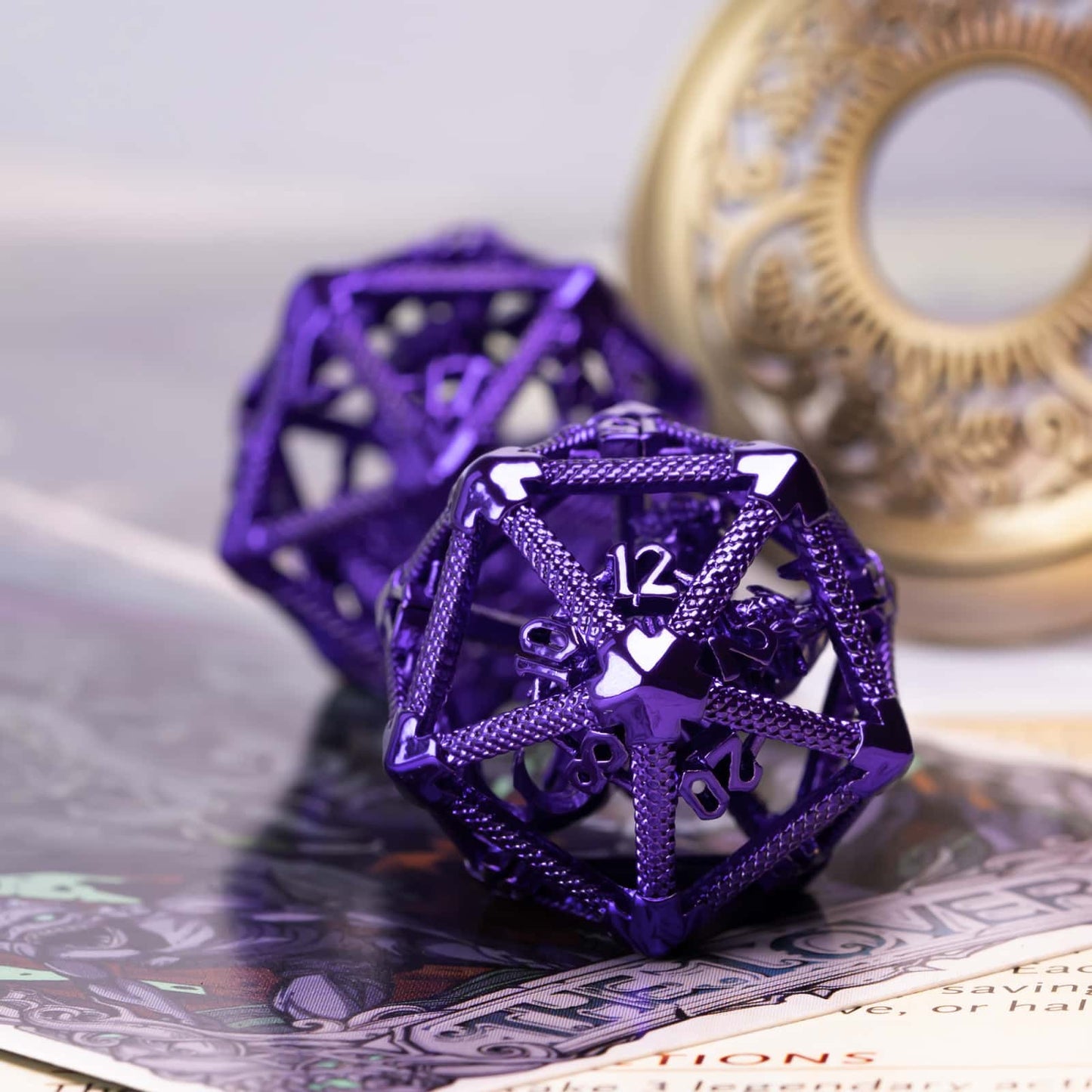 Purple hollow metal d20