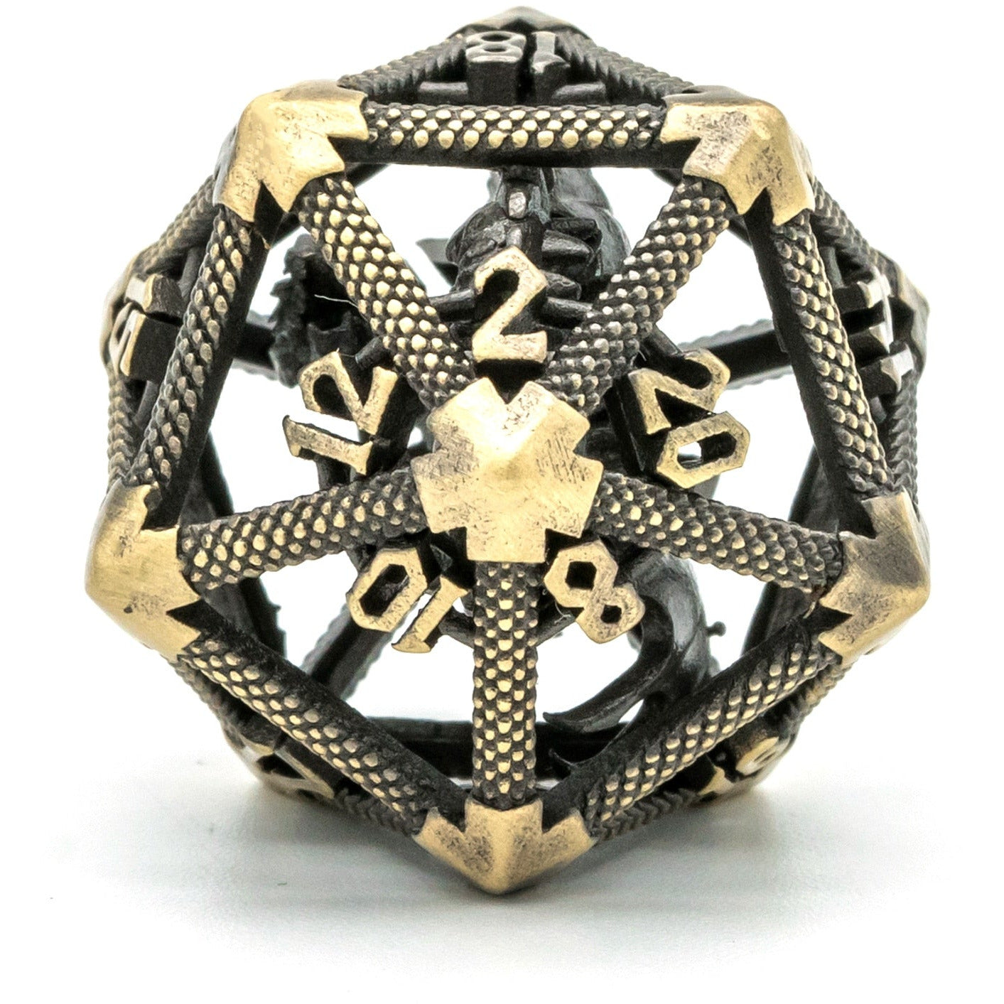 Light colored hollow metal d20