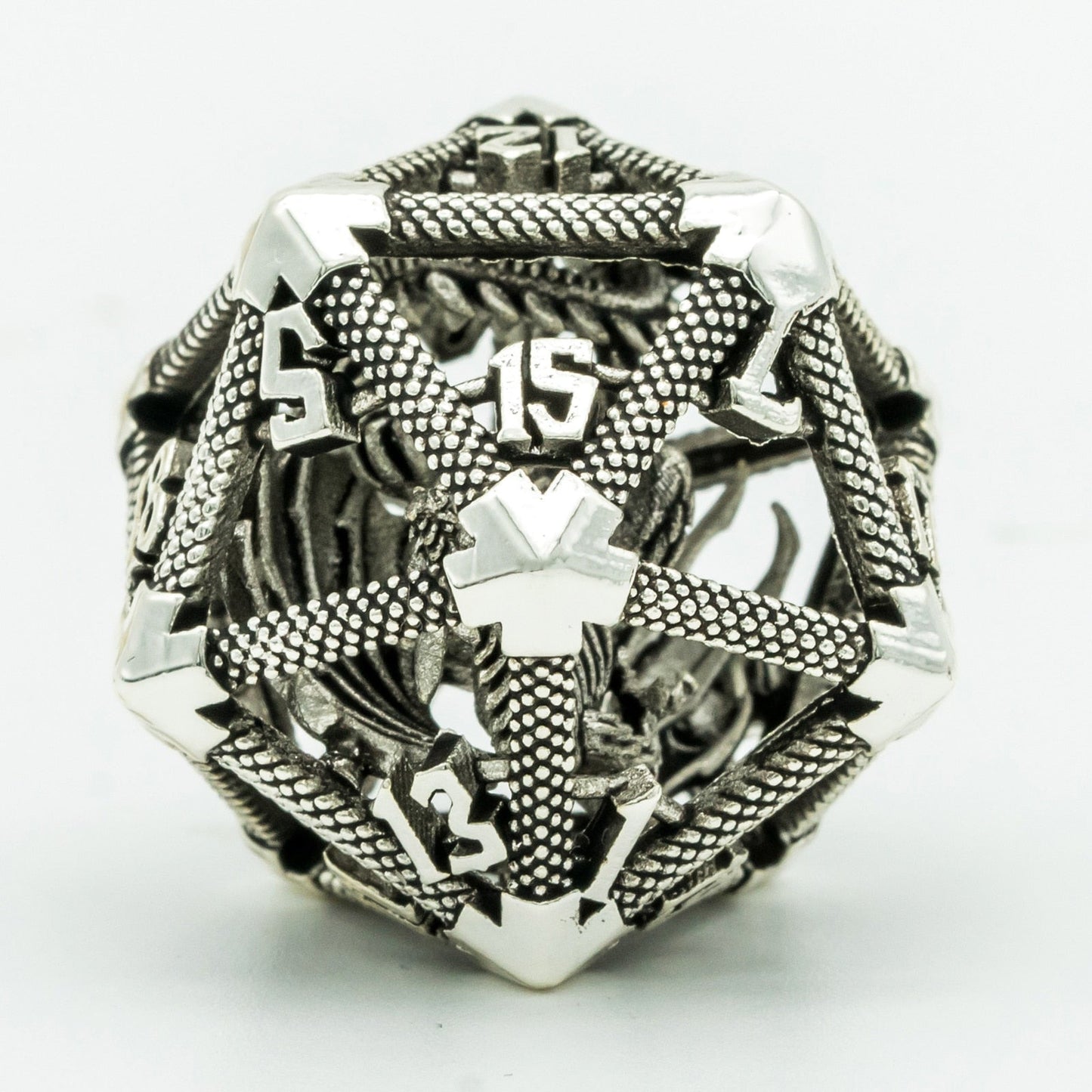 White hollow metal d20