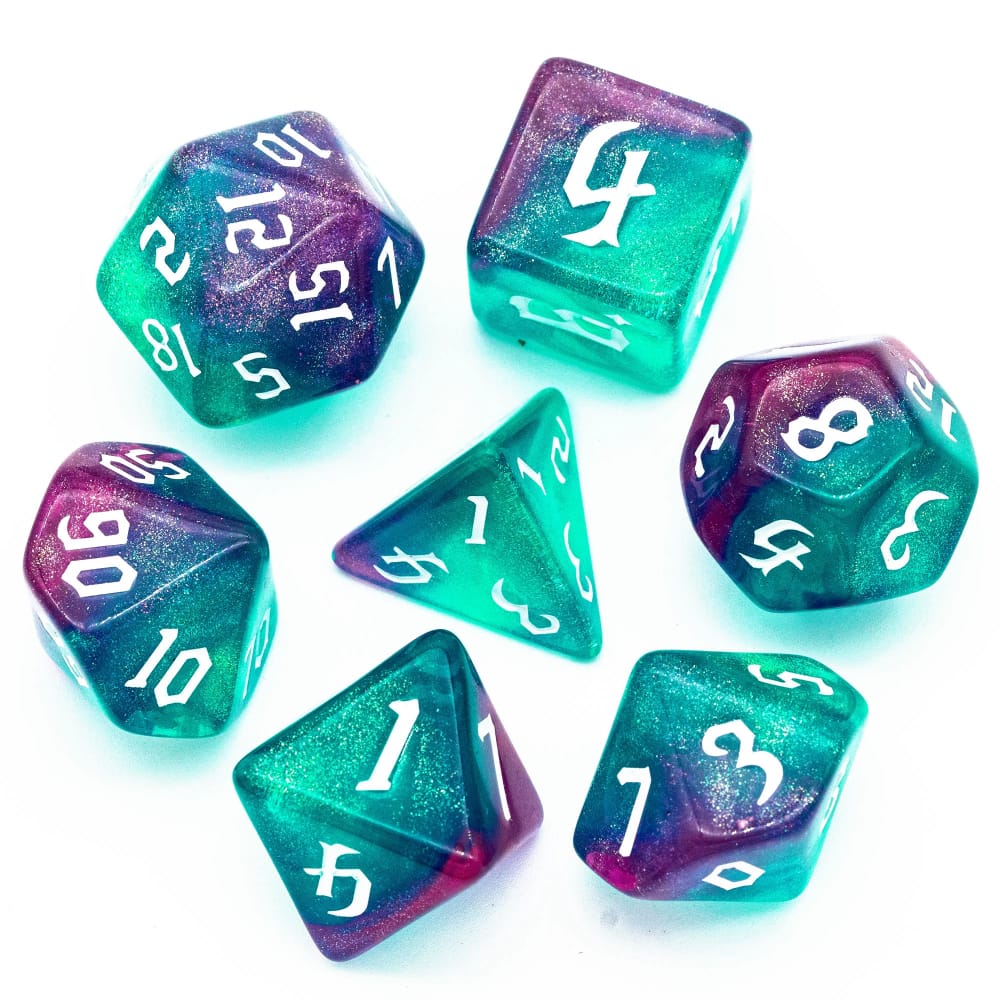 Circle of multicolored dnd dice set