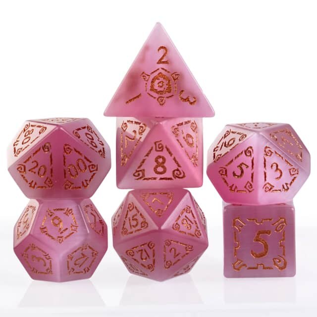 Cloudy pink dnd stone dice set