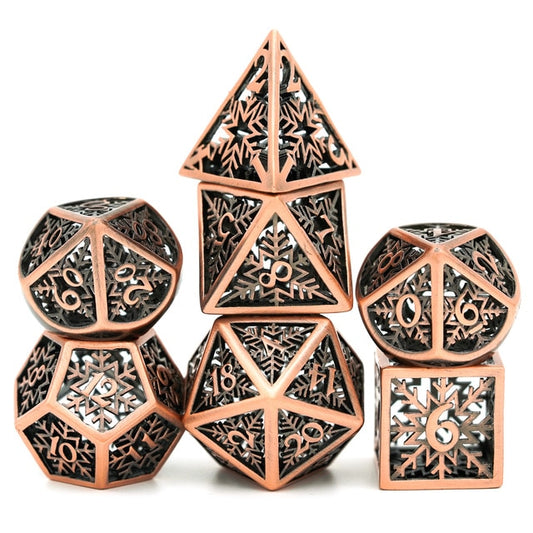 ancient bronze snowflake hollow metal dice set