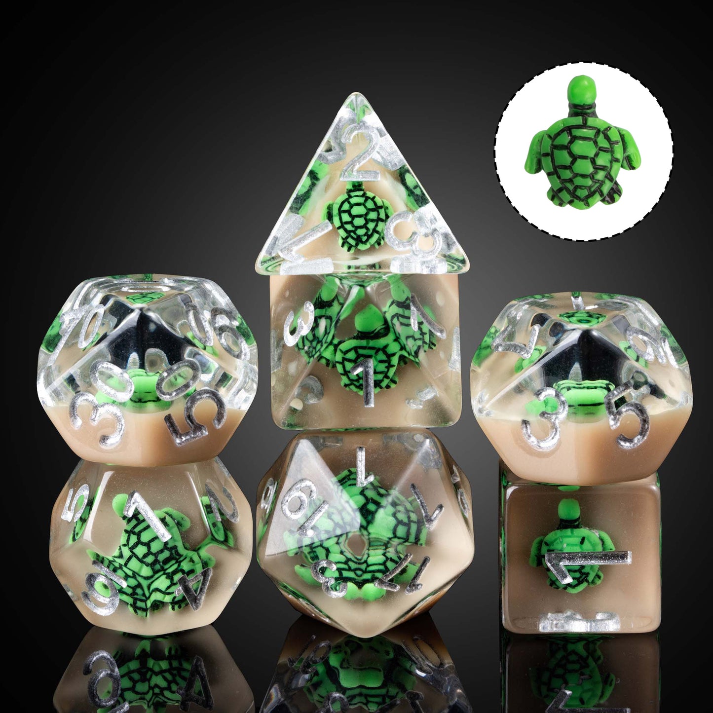 Transparent Green Turtle - Dice Set