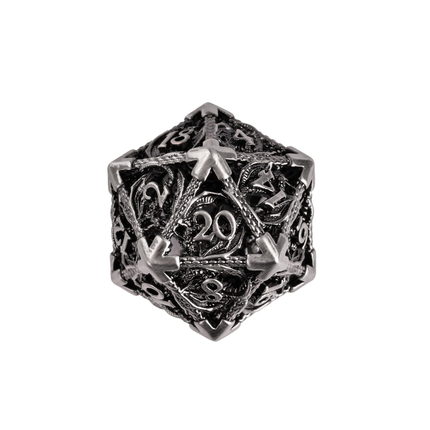 Ancient Silver Dragon - Hollow Metal Dice Set