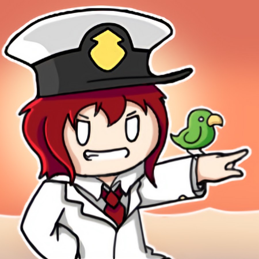 Cartoon-style avatar of Blaien Simple, a red-haired character in a white uniform with a police hat, pointing with a green bird on their finger