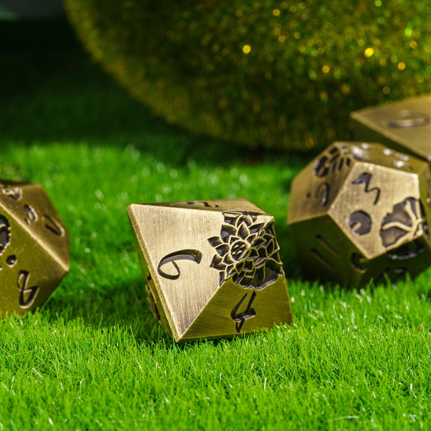 Brass Lotus Blossom - Metal Dice Set