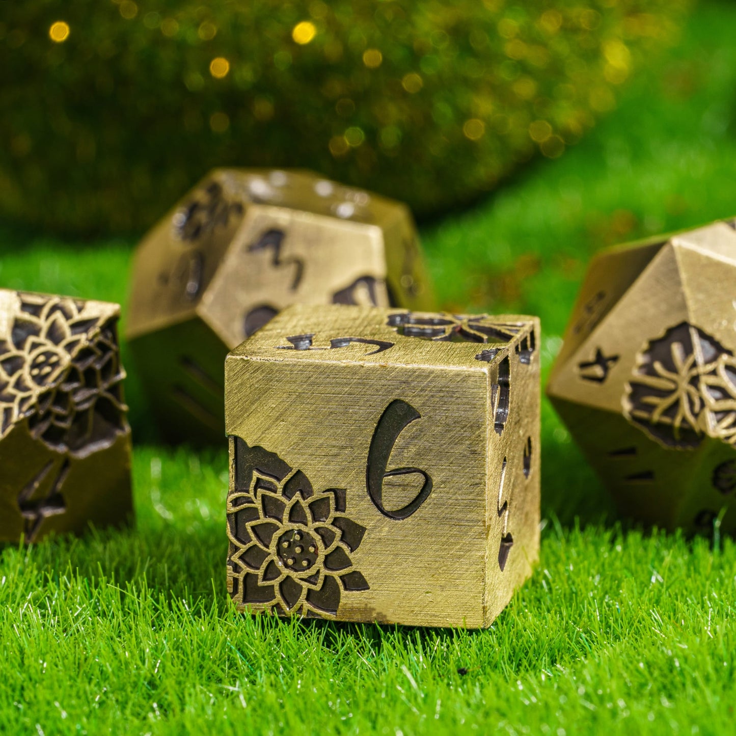 Brass Lotus Blossom - Metal Dice Set