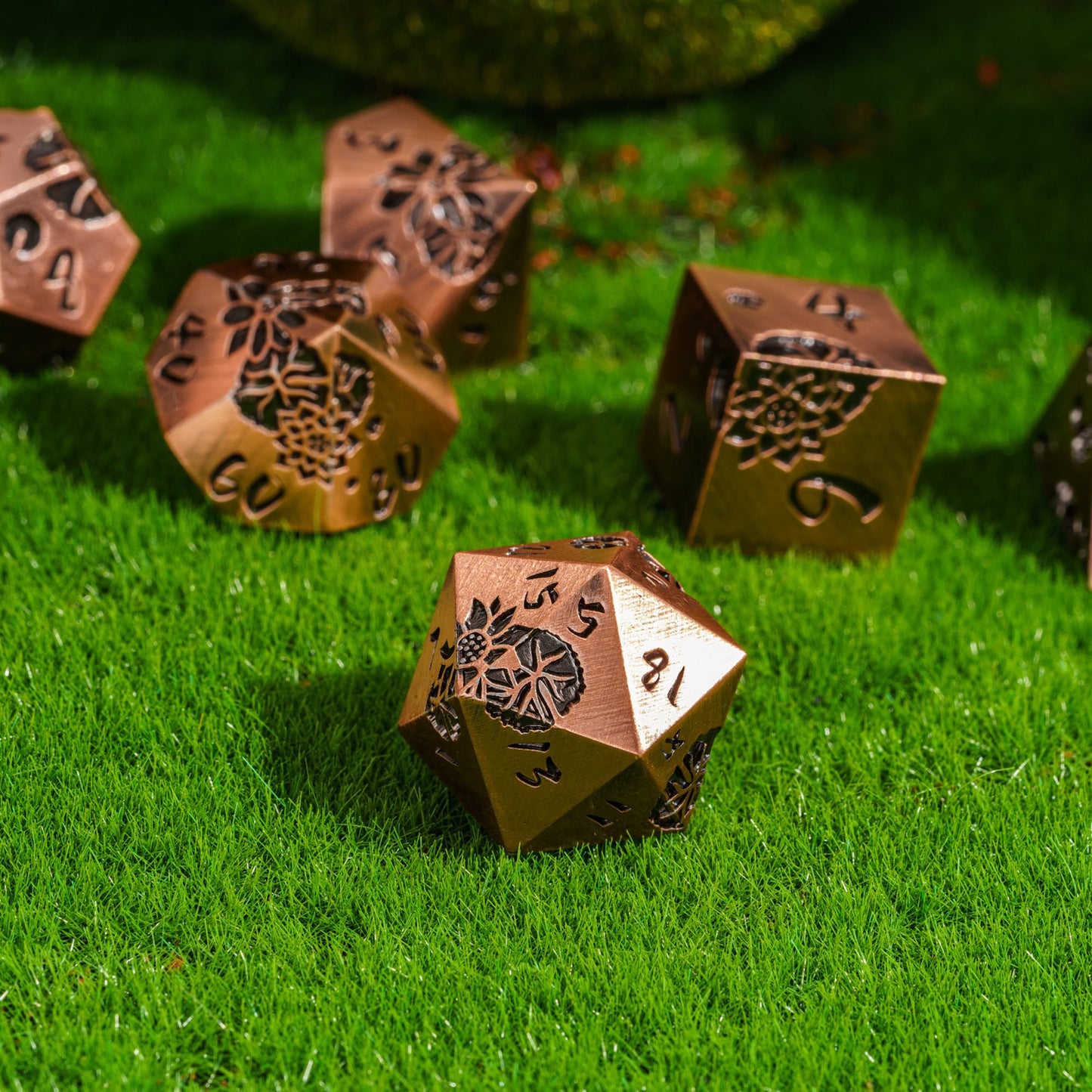 Rose Gold Lotus Blossom - Metal Dice Set