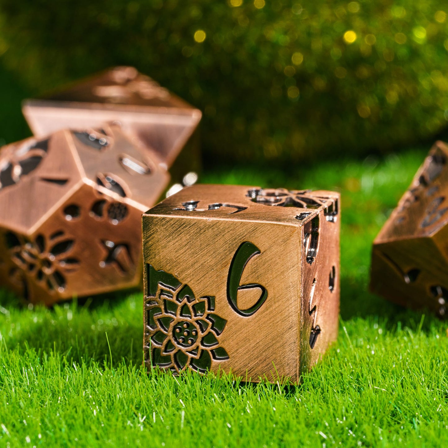 Rose Gold Lotus Blossom - Metal Dice Set