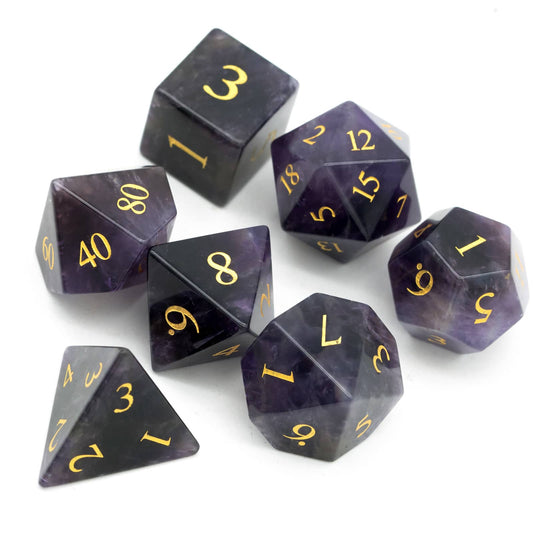 Amethyst Essence Stone Dice Set with engraved numbers for dnd and trpg