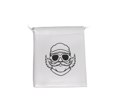 White dice bag with gear dice logo, perfect for storing dice sets for DnD and DnD 5e tabletop play.