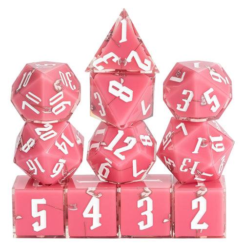 Red Barbarian Dice Set, 11 piece pastel sharp edge dice for DND 5e players