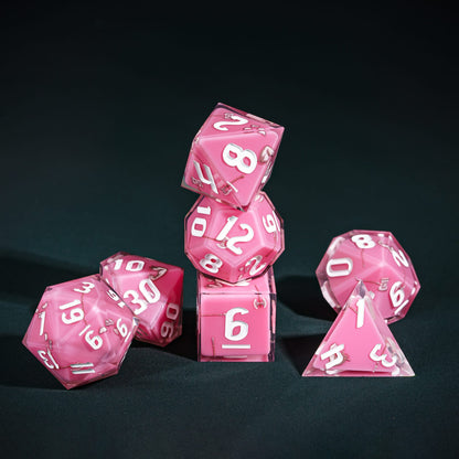 Pink Barbarian Dice Stack, 7 piece pastel sharp edge dice set for tabletop RPGs