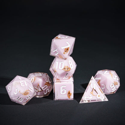 Light pink Bard Dice Set, 7 piece pastel sharp edge dice for DND 5e players