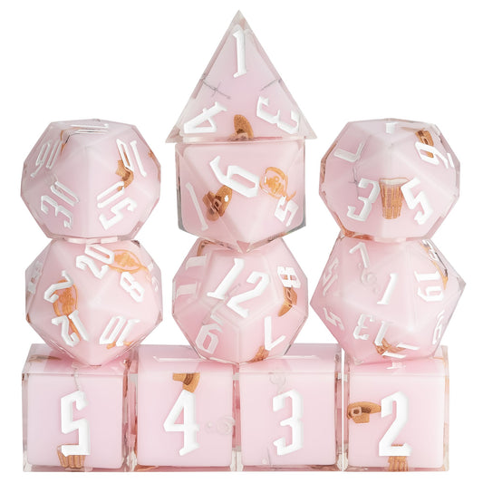 Pink Bard Dice Set, 11 piece pastel sharp edge dice for DND 5e players