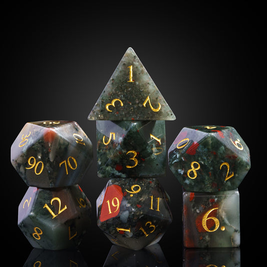 Blood Hex stone dice set for DnD & DnD 5e, premium RPG dice with gold numbering