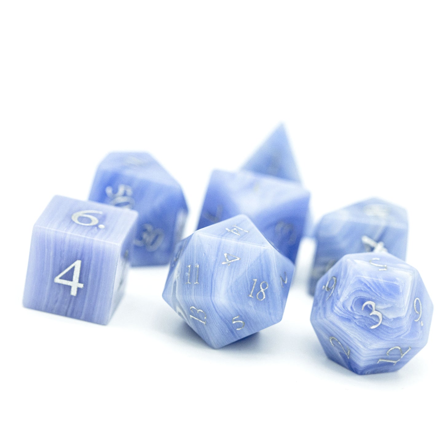 Blue Agate Stone Dice Set polished gemstone dice for DnD & tabletop RPG