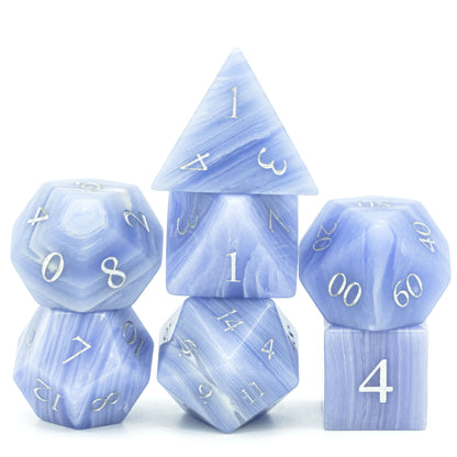 Blue Agate Stone Dice Set stacked polyhedral gemstone dice for tabletop roleplaying