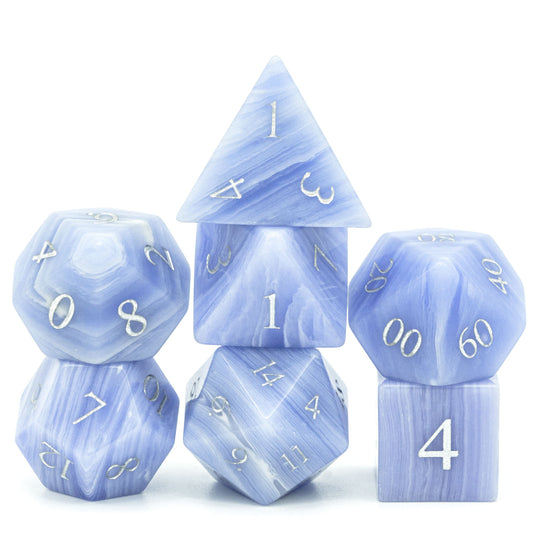 Blue Agate Stone Dice Set stacked polyhedral gemstone dice for tabletop roleplaying