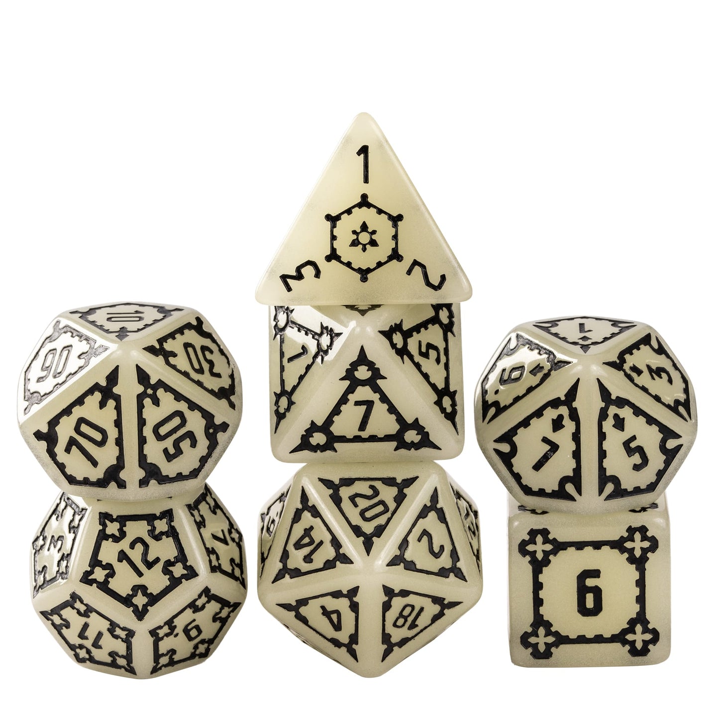Castle Glow & Black Chonk Dice Set with oversized polyhedral dice for DnD and DnD 5e