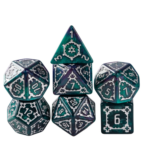 Castle Teal & Purple Chonk Dice Set with oversized polyhedral dice for DnD and DnD 5e