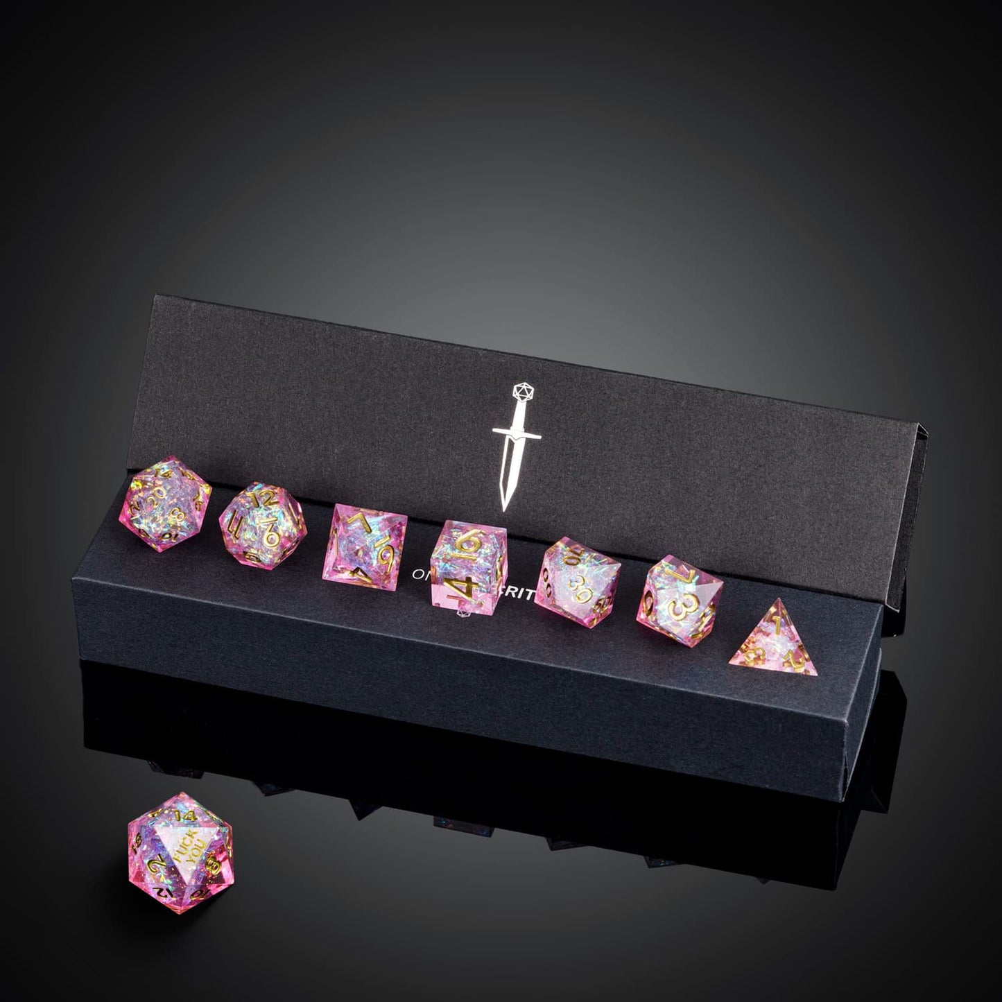 Celestial Heart F*ck Me Sharp Edge Dice Set in black presentation box for DnD & DnD 5e