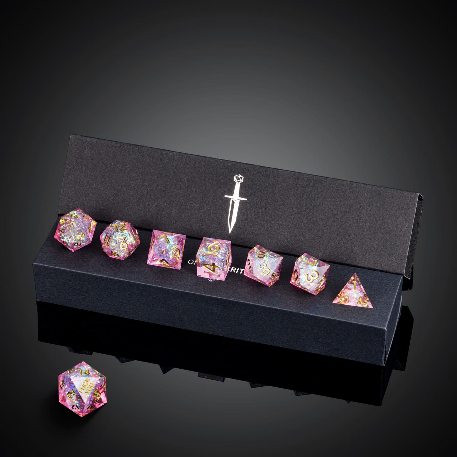 Celestial Heart F*ck Me Sharp Edge Dice Set in black presentation box for DnD & DnD 5e