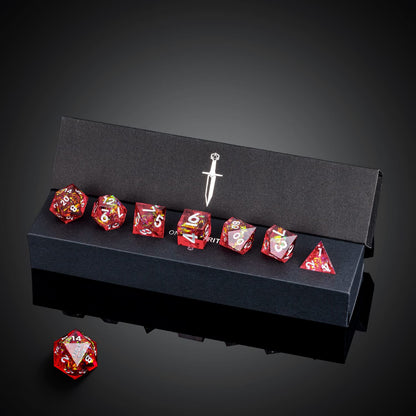 Chromatic Blood F*ck Me Sharp Edge Dice Set in premium black box packaging with 7 dice for DnD