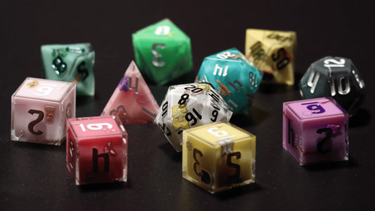DND Class Dice 11-piece pastel sharp edge dice sets with class icons, premium polyhedral dice for tabletop RPG players