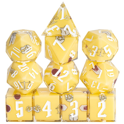 Stacked display of Paladin Class Dice from the Pastel Sharp Edge Dice Set for DnD & RPG collections