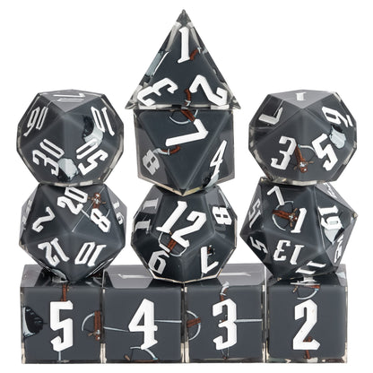 Stacked display of Rogue Class Dice from the Pastel Sharp Edge Dice Set for DnD