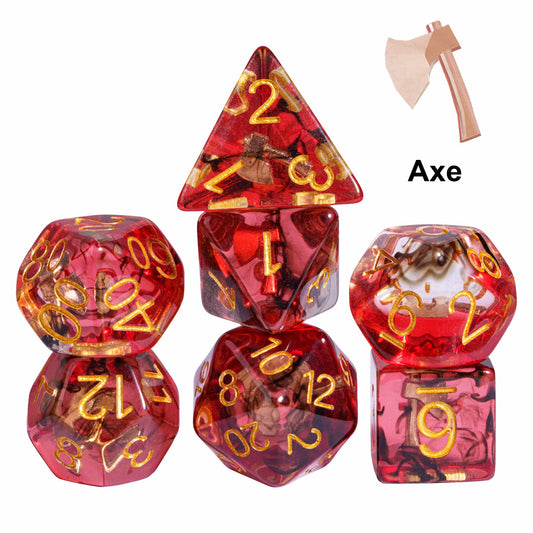 Class Weapons Barbarian Axe Dice Set, red resin 7 piece sharp edge dice for DnD & DnD 5e