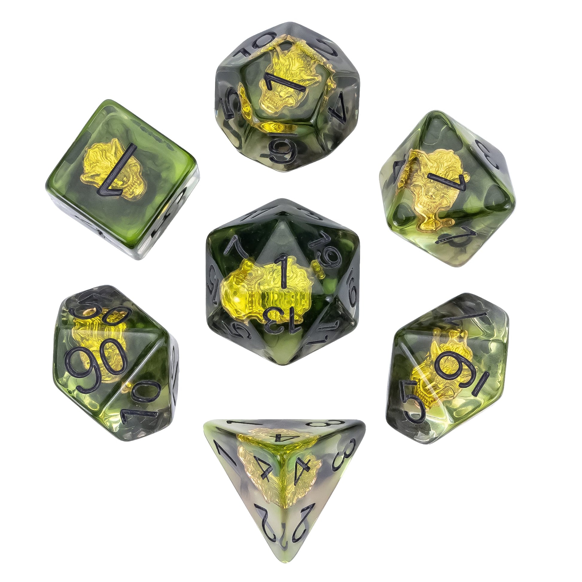 Class Weapons Druid Wolf Head Dice Set, resin 7 piece sharp edge dice with wolf design for DnD & DnD 5e